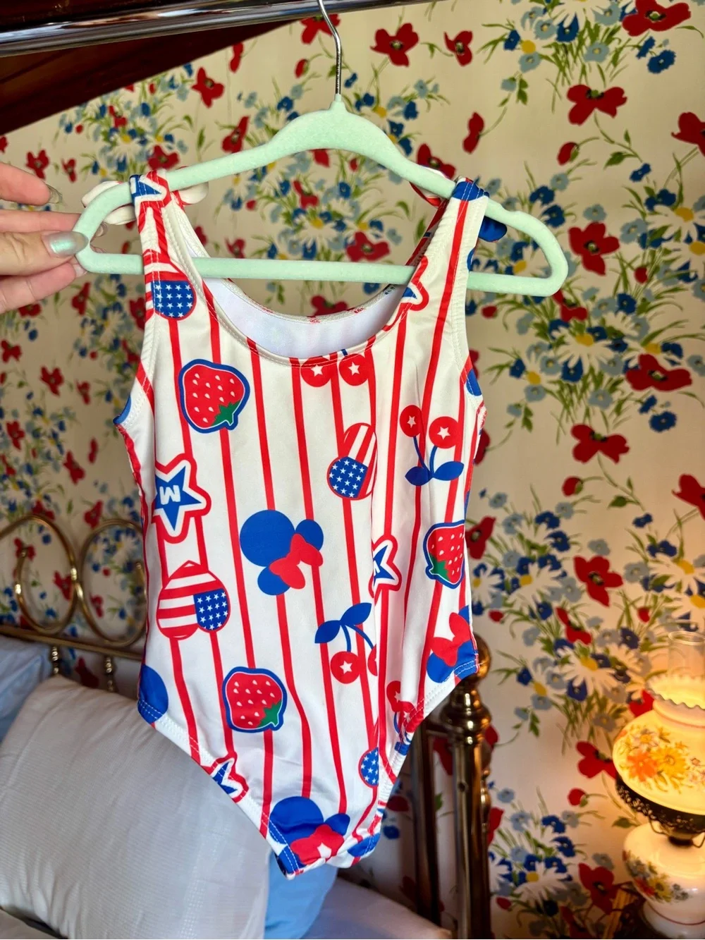 disney minnie mouse girls 2t patriotic red white blue one-piece swimsuit
